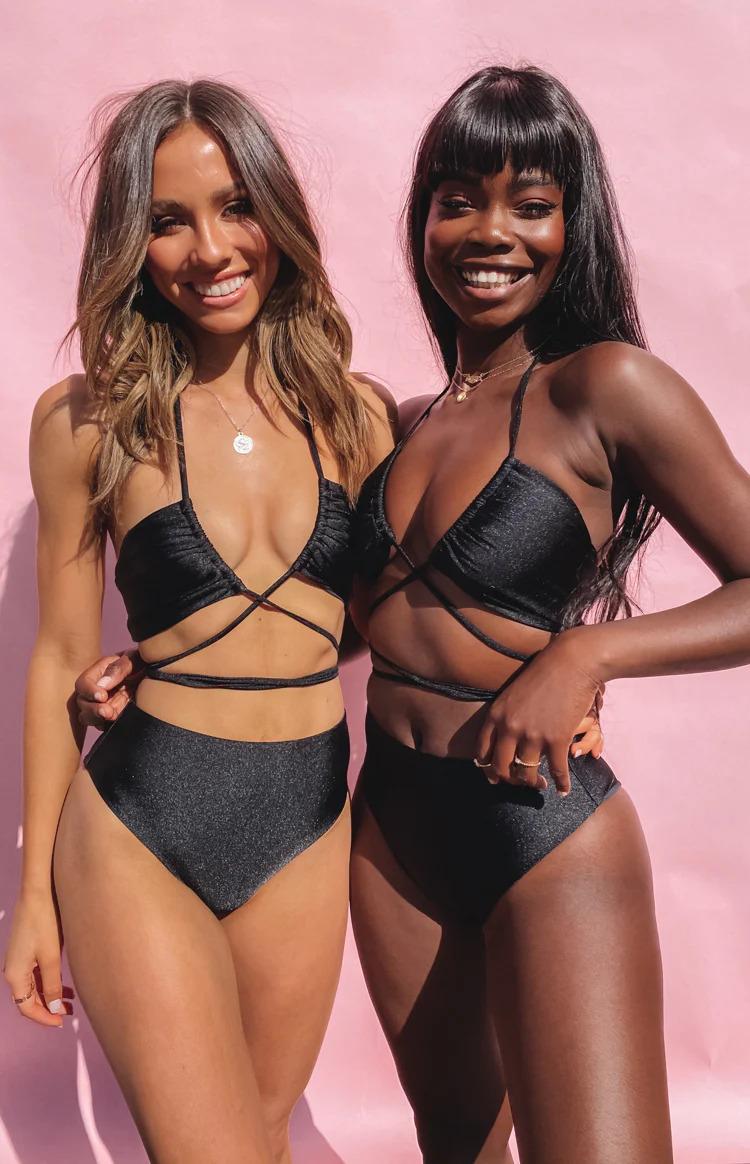 9.0 Swim Majorca High Waisted Bikini Bottoms Metallic Black - Image 3
