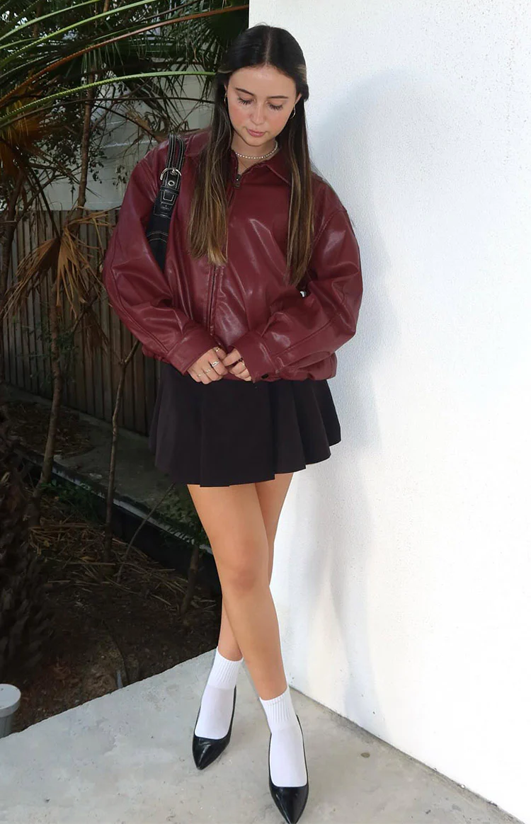 Abbi PU Red Bomber Jacket - Image 10