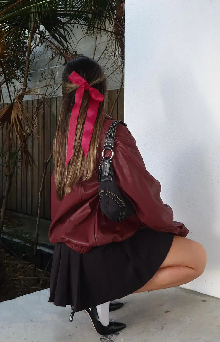 Abbi PU Red Bomber Jacket - Image 11