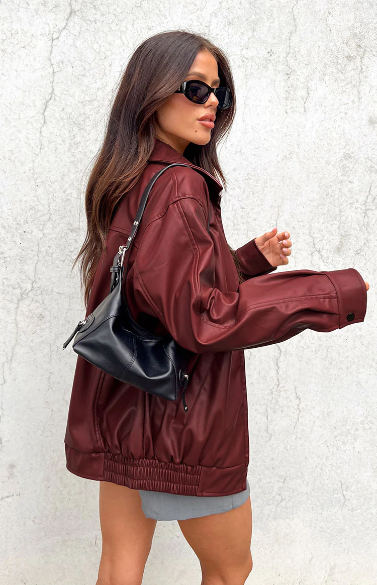 Abbi PU Red Bomber Jacket - Image 12
