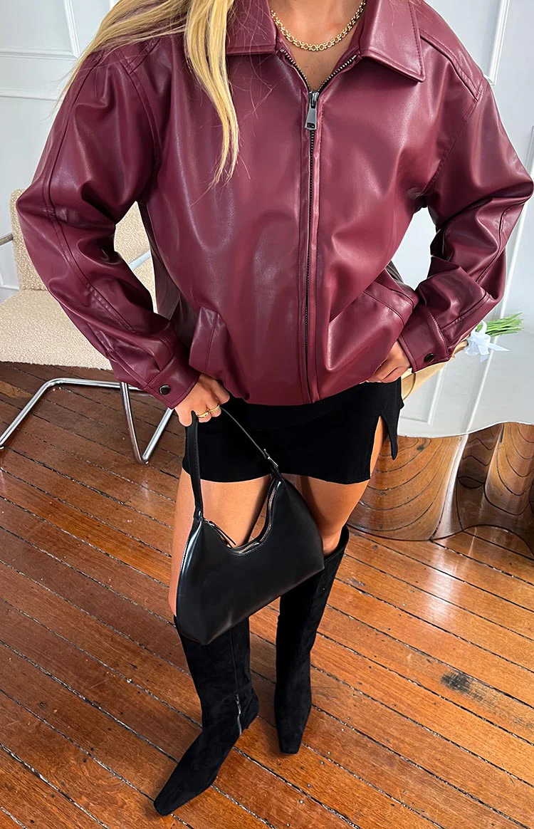 Abbi PU Red Bomber Jacket - Image 13