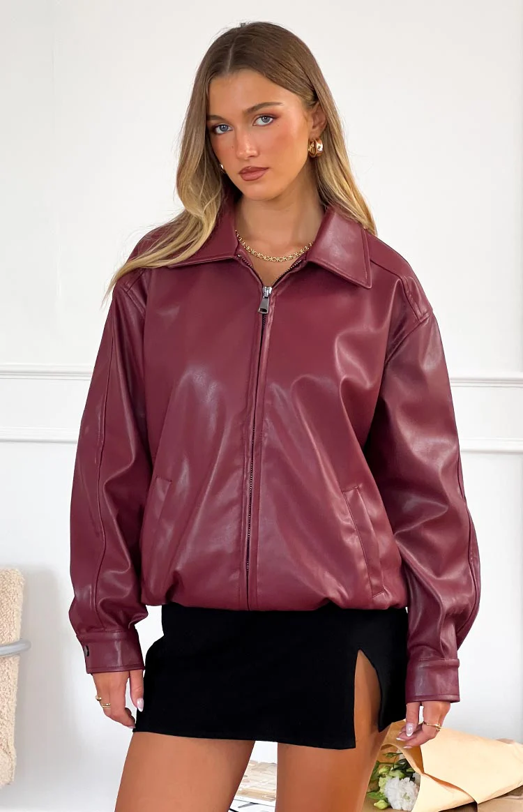 Abbi PU Red Bomber Jacket - Image 14