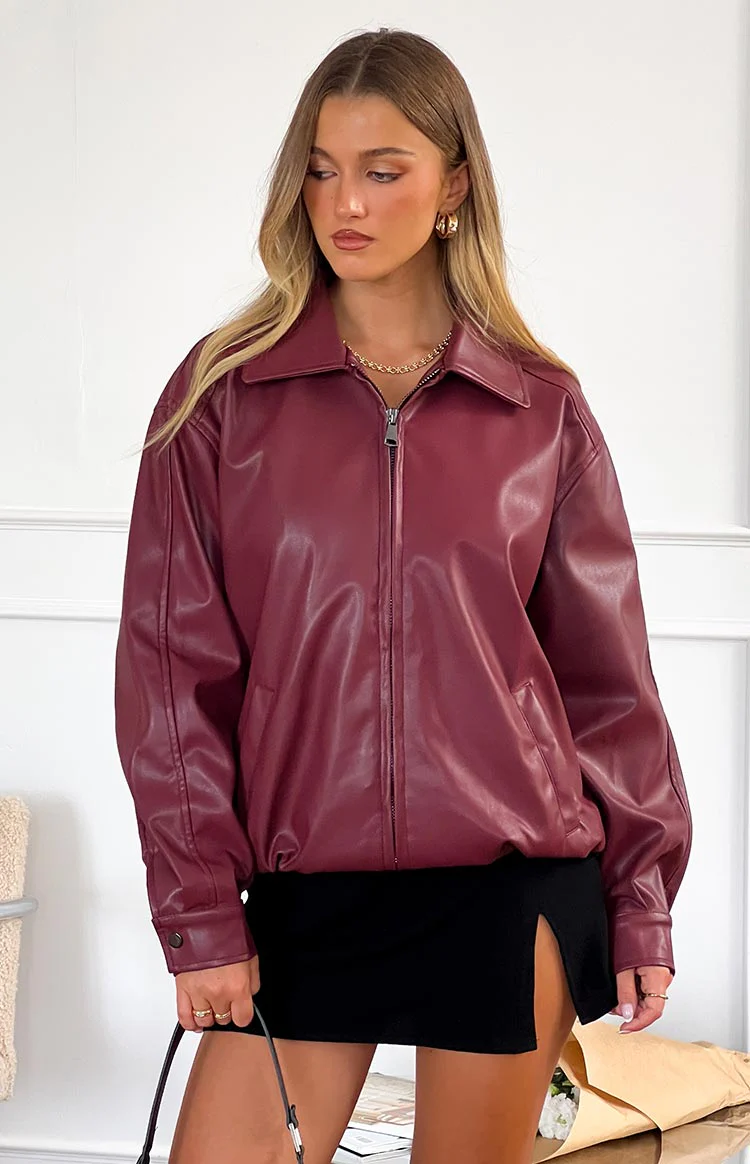 Abbi PU Red Bomber Jacket - Image 15