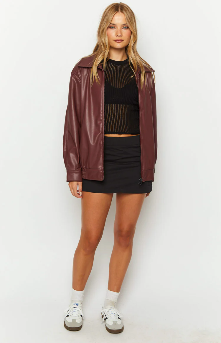Abbi PU Red Bomber Jacket - Image 3