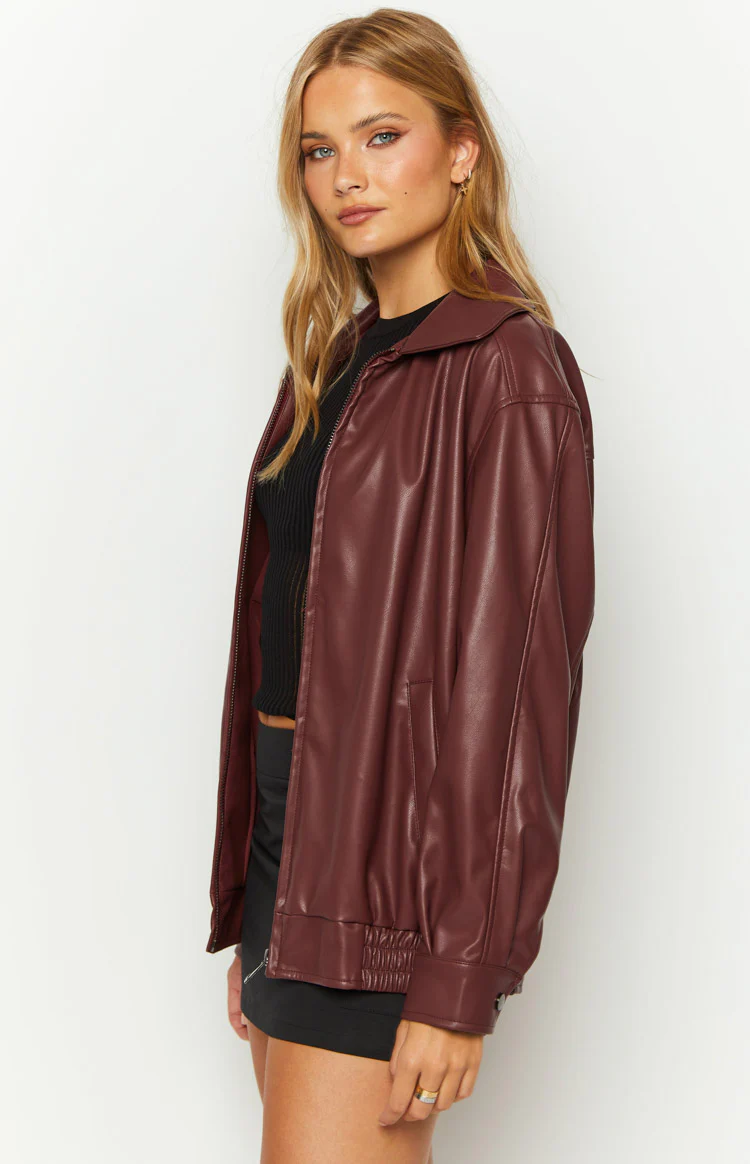 Abbi PU Red Bomber Jacket - Image 4