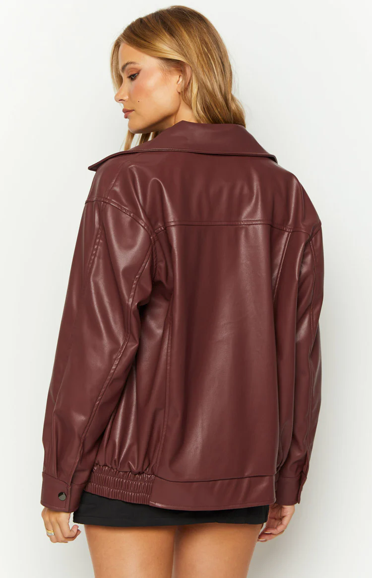 Abbi PU Red Bomber Jacket - Image 5