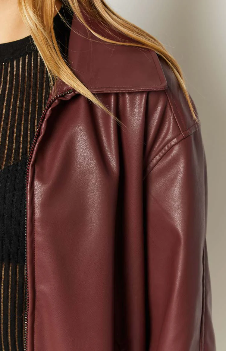 Abbi PU Red Bomber Jacket - Image 6