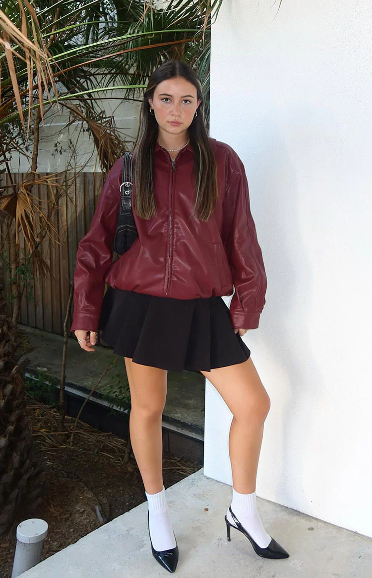 Abbi PU Red Bomber Jacket - Image 9