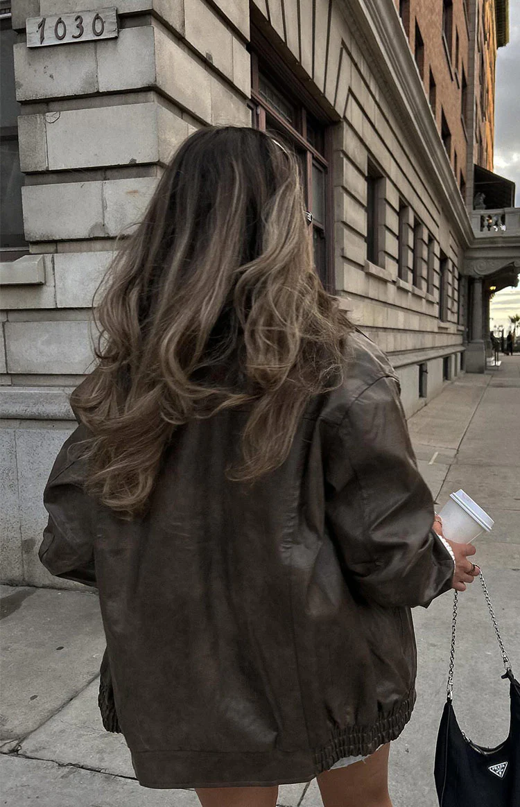 Abbi PU Vintage Brown Bomber Jacket - Image 24