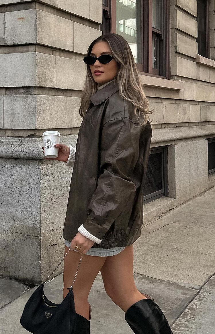 Abbi PU Vintage Brown Bomber Jacket - Image 25