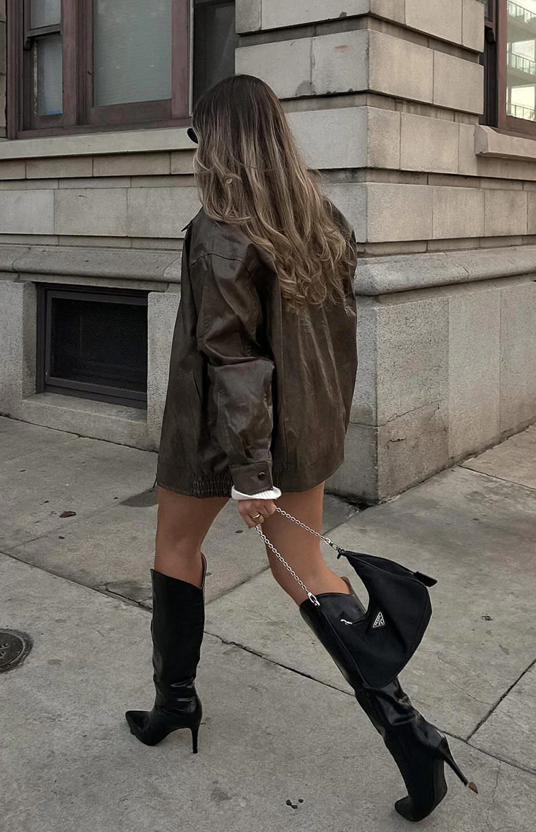 Abbi PU Vintage Brown Bomber Jacket - Image 26