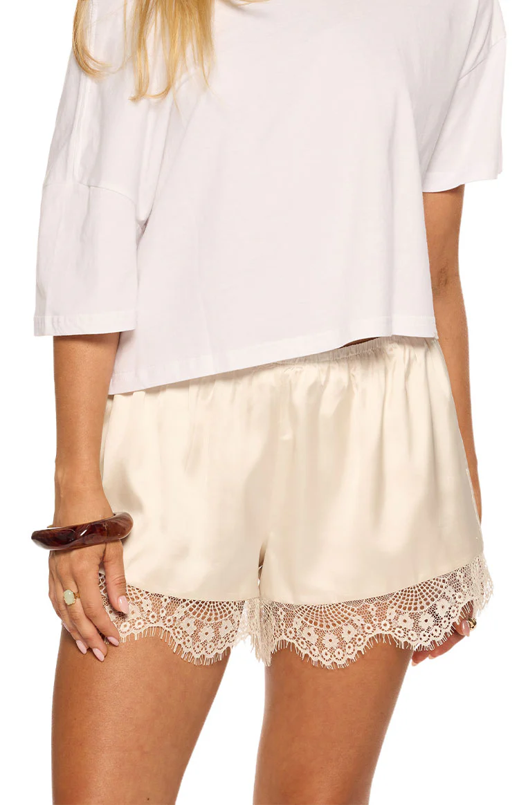 Agnes Cream Satin Lace Shorts - Image 2
