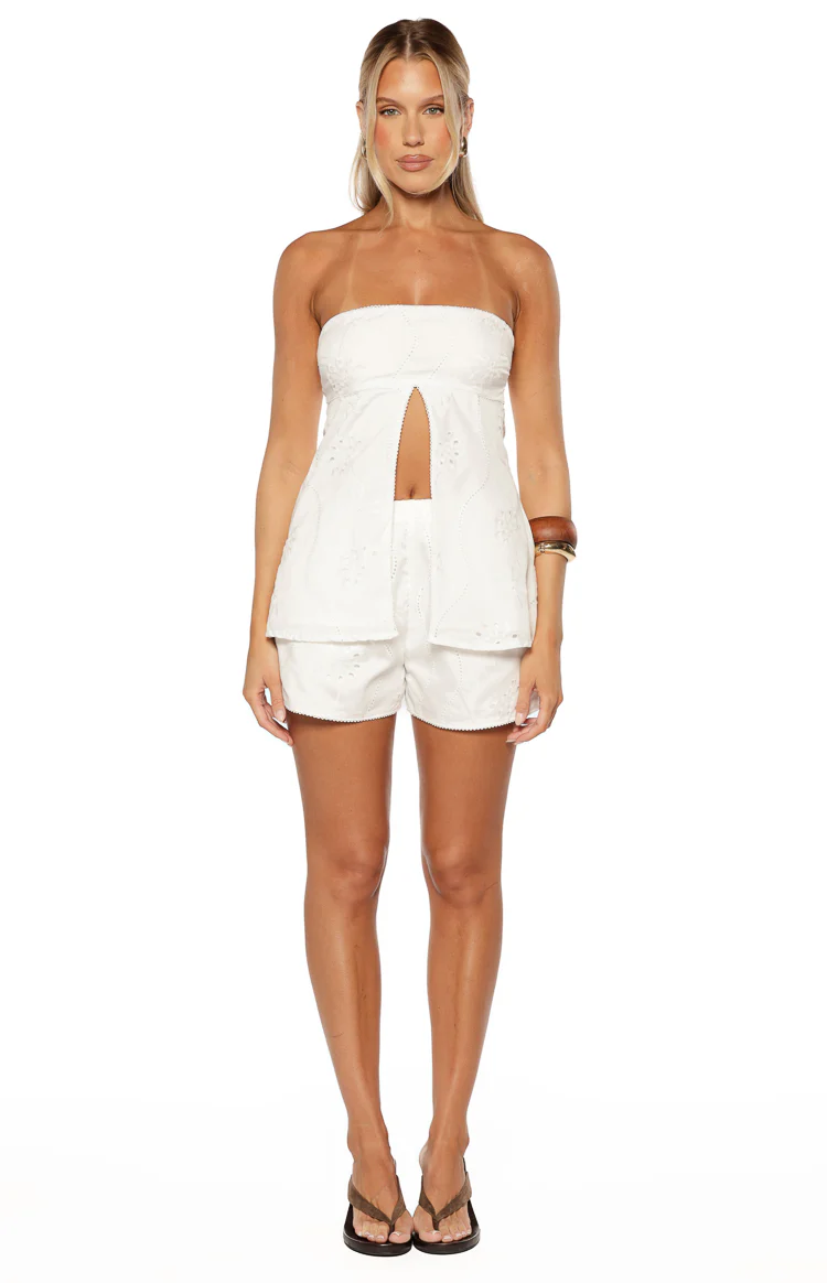 Ailany White Floral Strapless Longline Top - Image 3