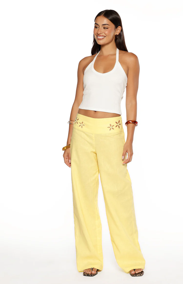 Alamara Yellow Floral Detail Wide Leg Pants - Image 2
