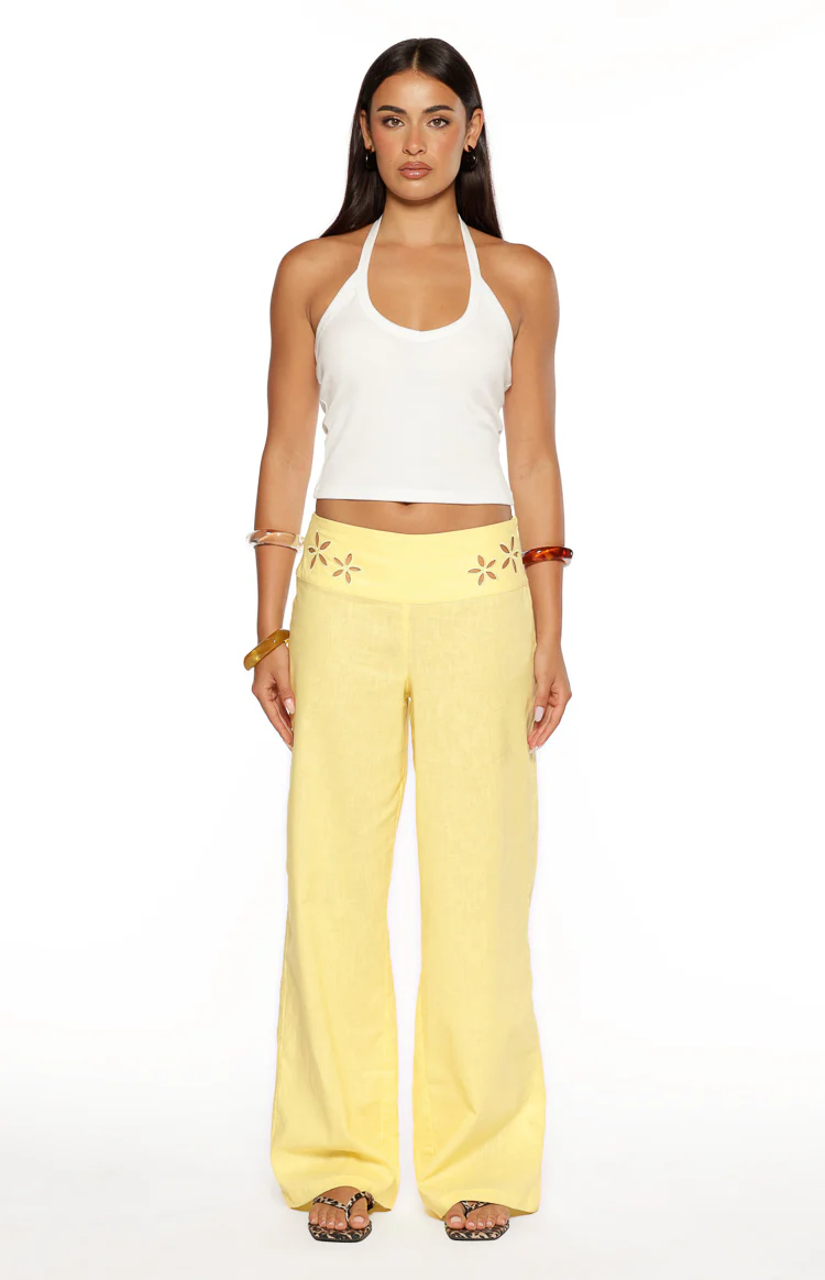 Alamara Yellow Floral Detail Wide Leg Pants - Image 5