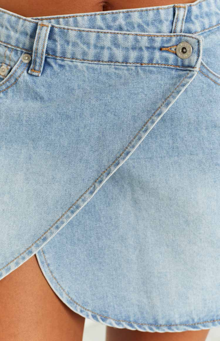 Alcmene Denim Asymmetrical Wrap Mini Skirt - Image 6