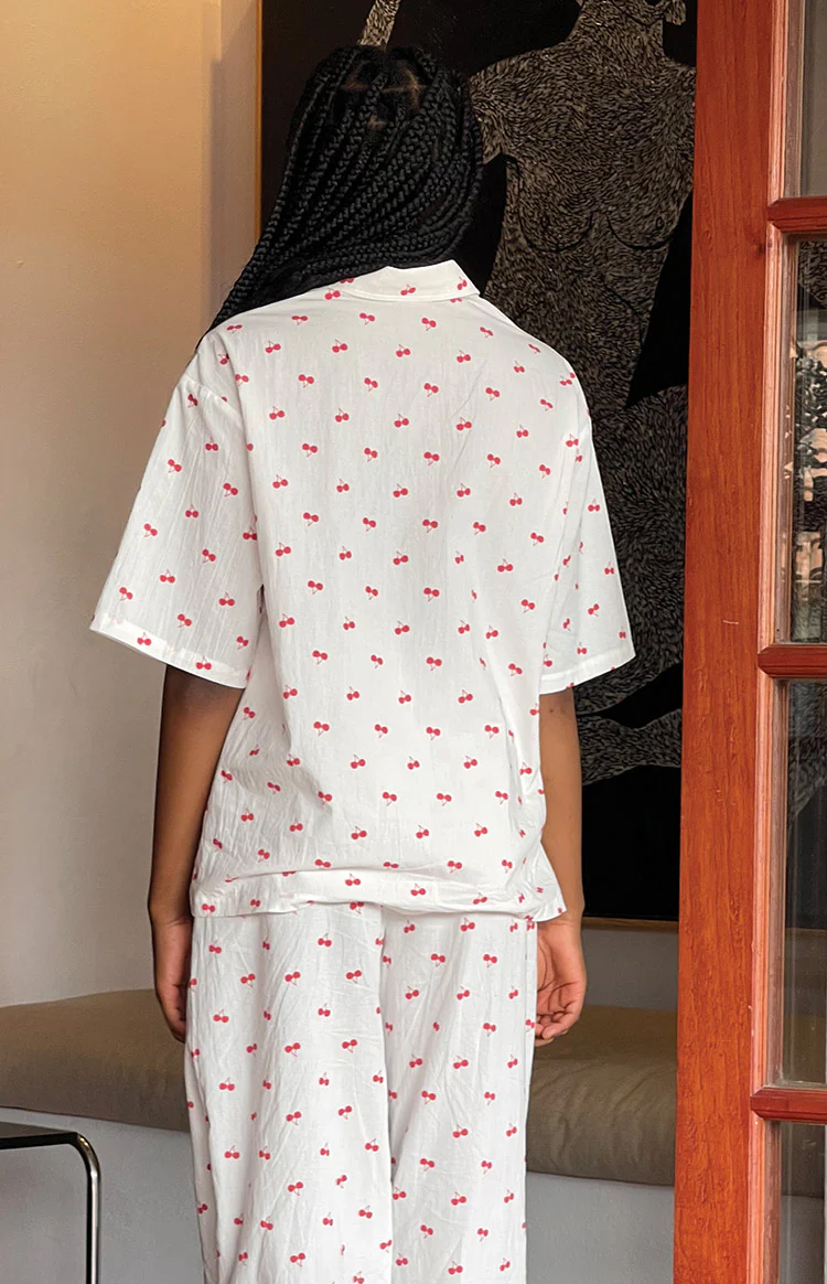 Alexea Cherry Print Pajama Shirt - Image 9