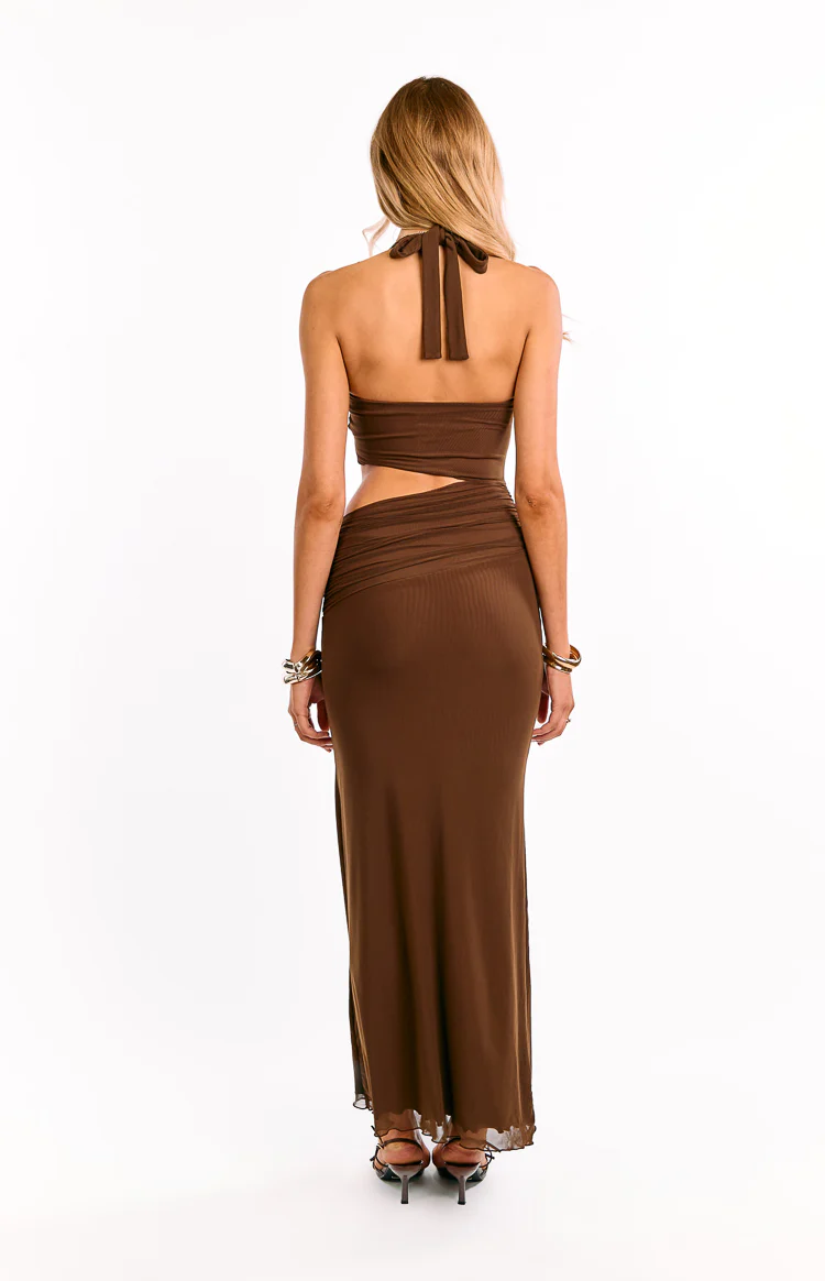 Alima Chocolate Brown Cut Out Maxi Dress - Image 4