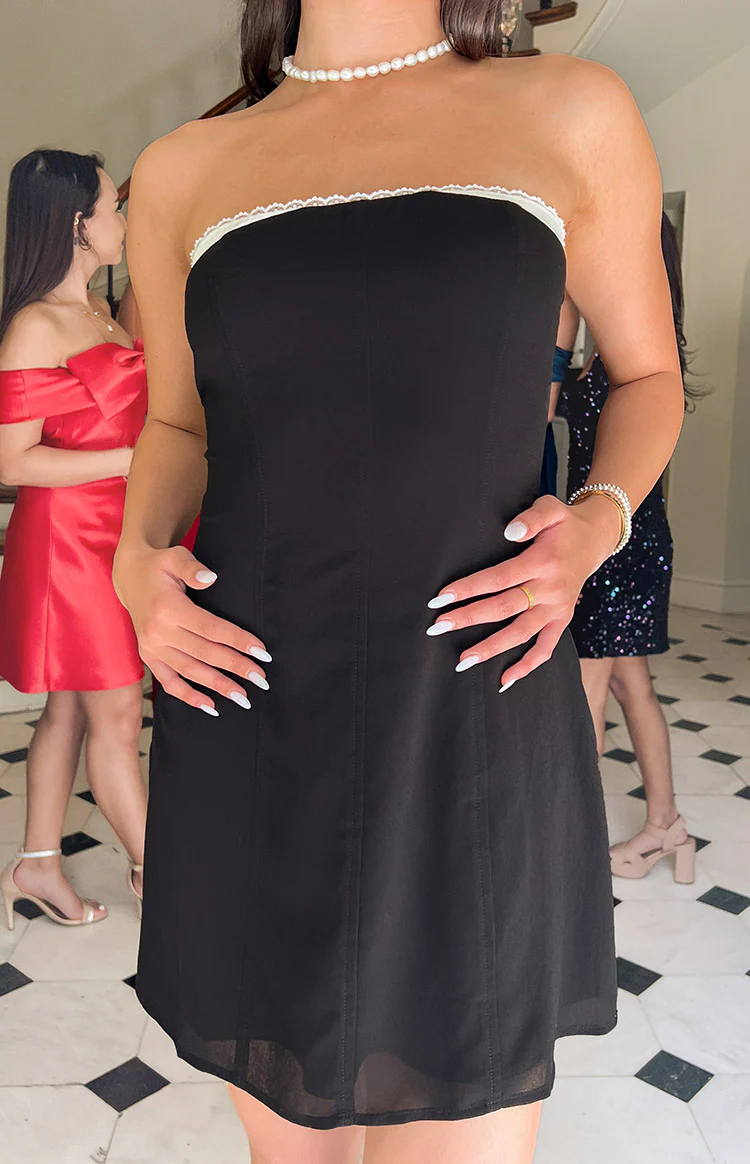 Alina Black Strapless Chiffon Mini Dress - Image 7