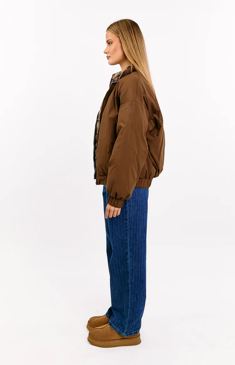 All I Wanted Brown Plaid Puffer Jacket - Image 7