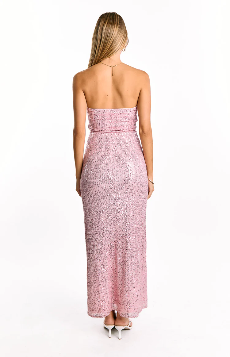Alliana Pink Sequin Strapless Formal Maxi Dress - Image 5