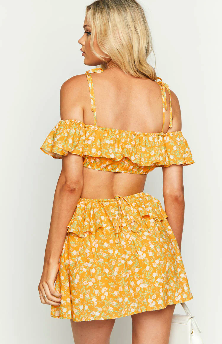 Alyssa Orange Floral Ruffle Mini Dress - Image 5