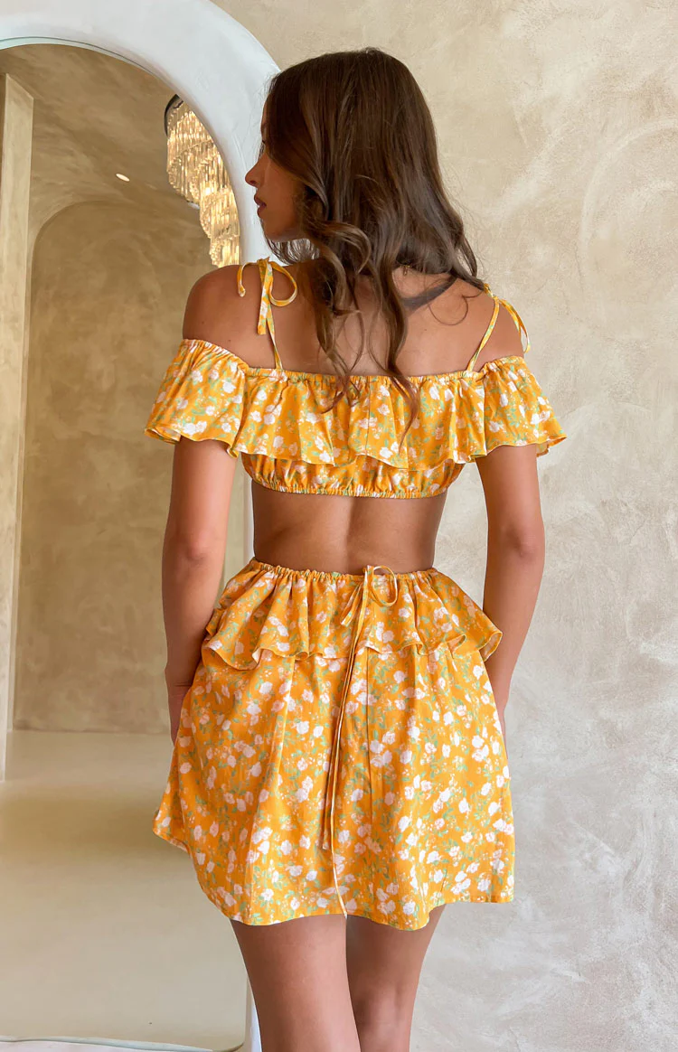 Alyssa Orange Floral Ruffle Mini Dress - Image 8