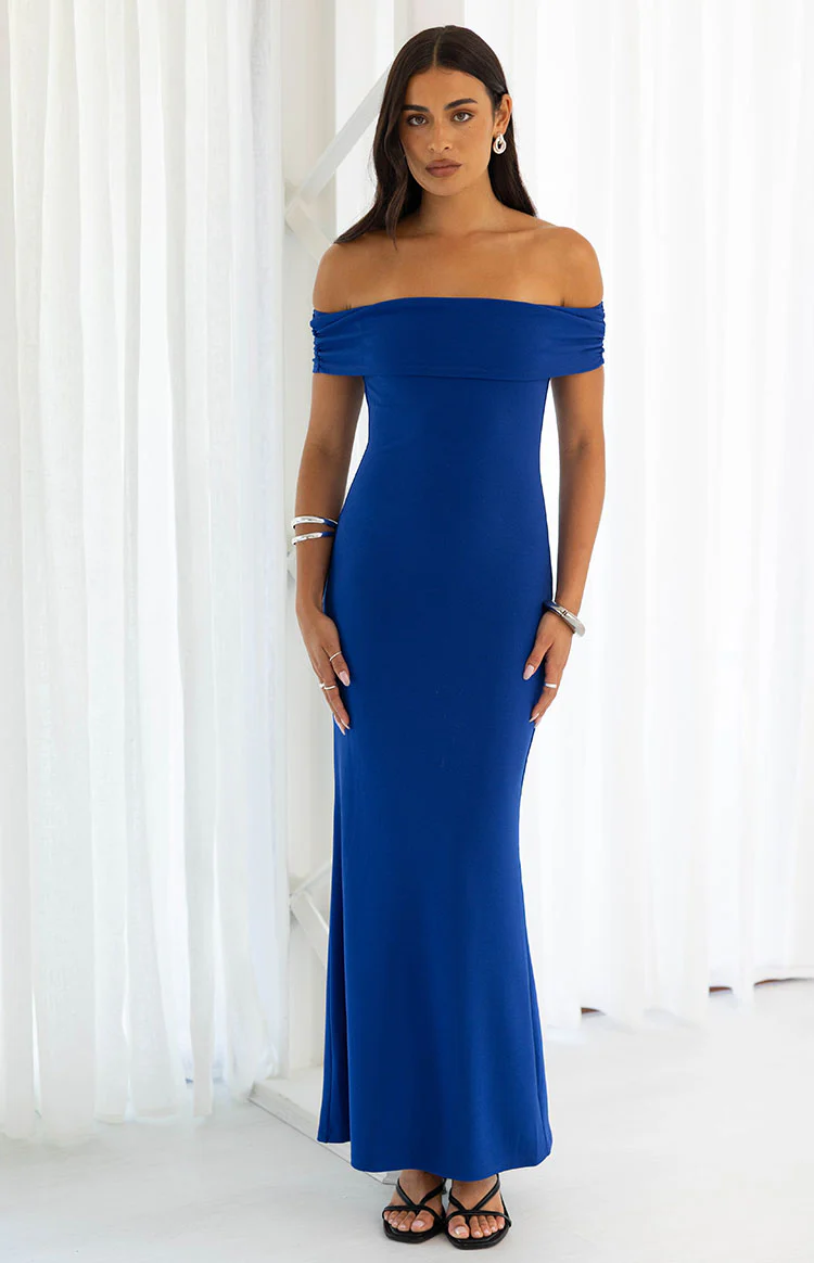 Amabella Cobalt Blue Crepe Maxi Dress - Image 3