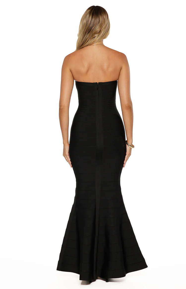 Amanda Black Bandage Strapless Formal Maxi Dress - Image 4