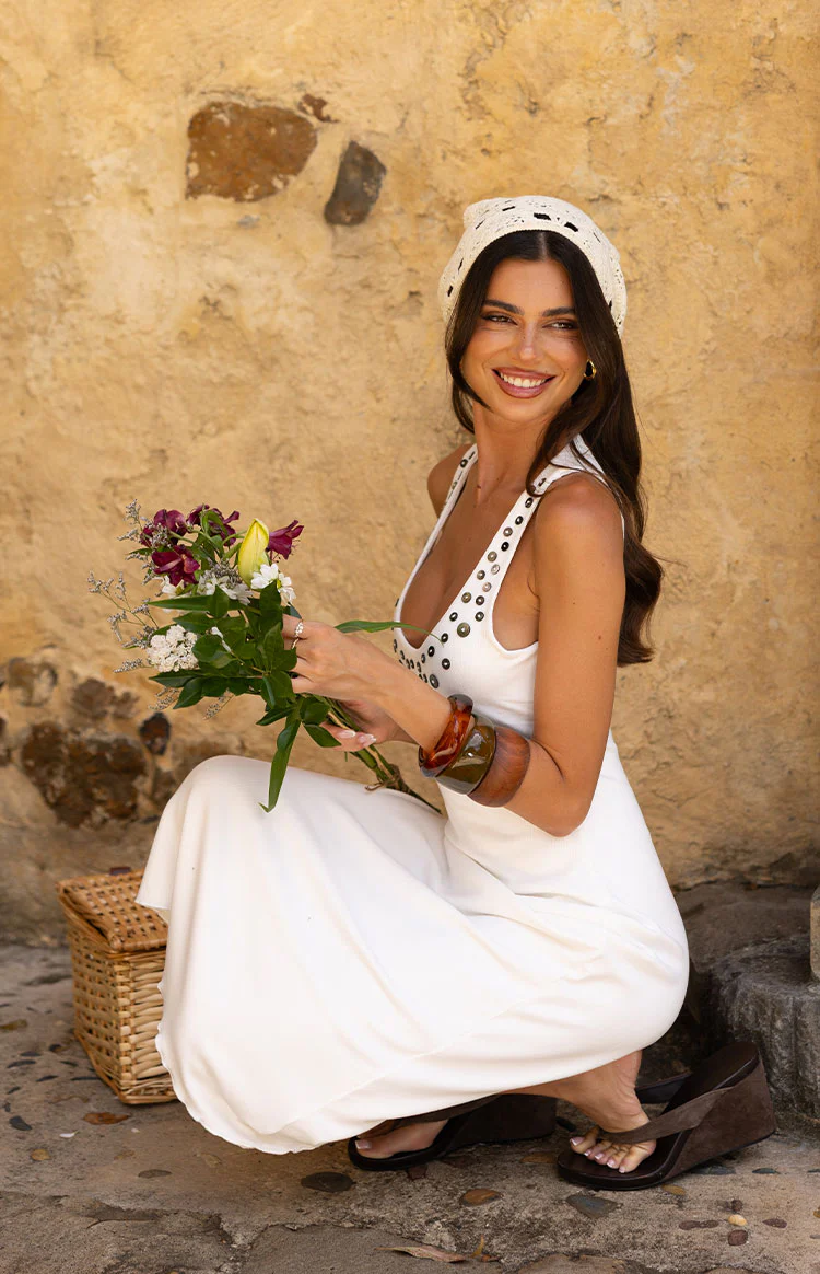 Amba White Button Detail Midi Dress - Image 3