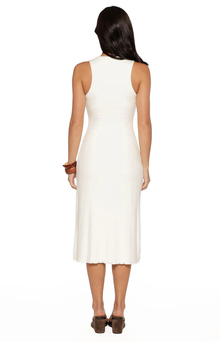 Amba White Button Detail Midi Dress - Image 8