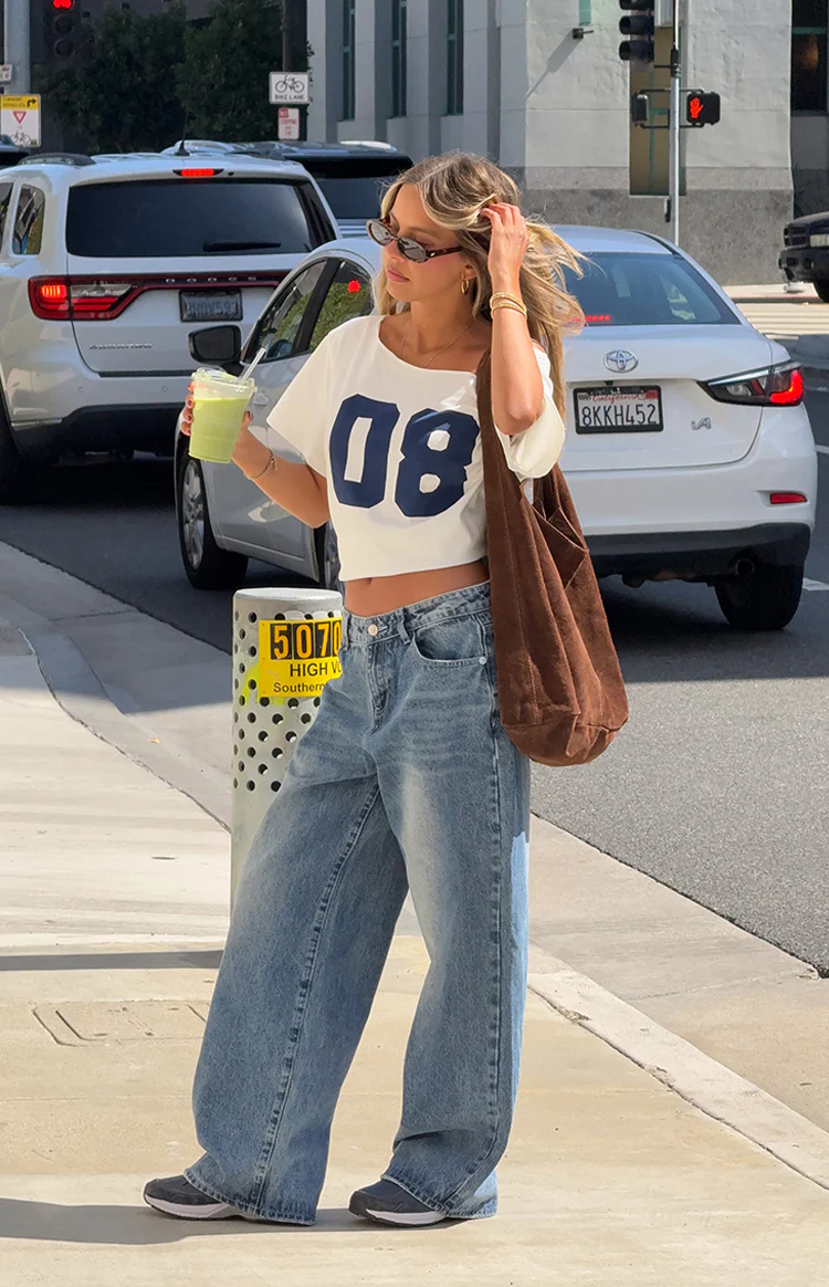 Amelie White Printed Off Shoulder Oversized Tee - Image 3