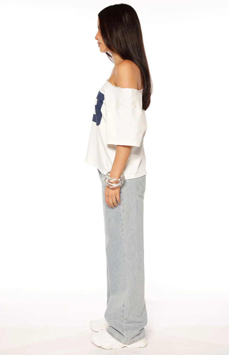 Amelie White Printed Off Shoulder Oversized Tee - Image 6