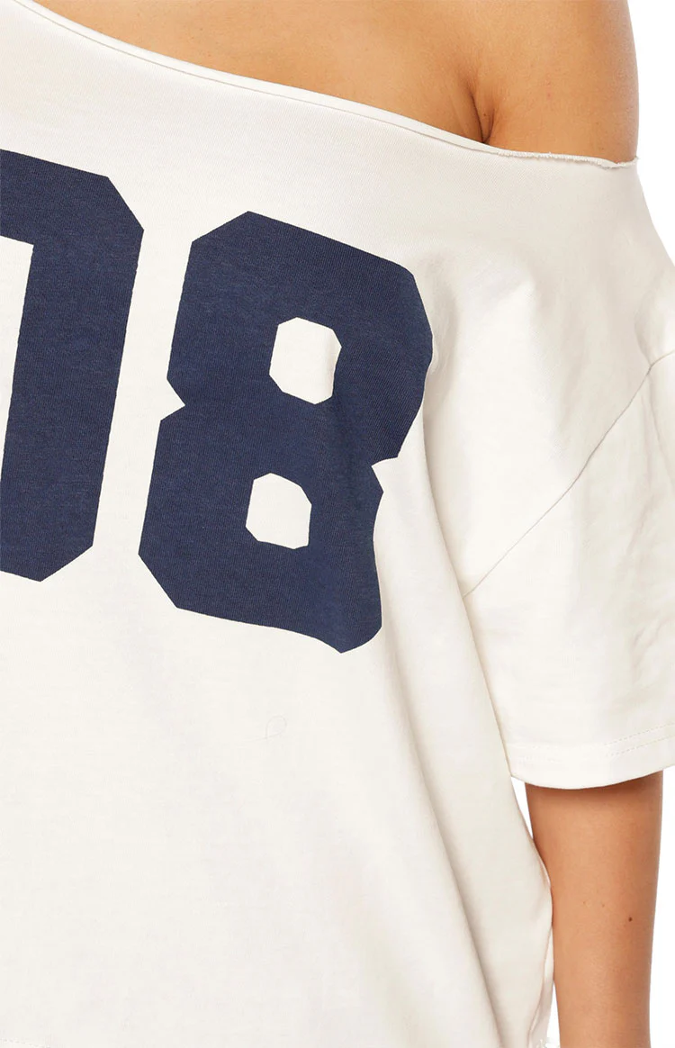Amelie White Printed Off Shoulder Oversized Tee - Image 8