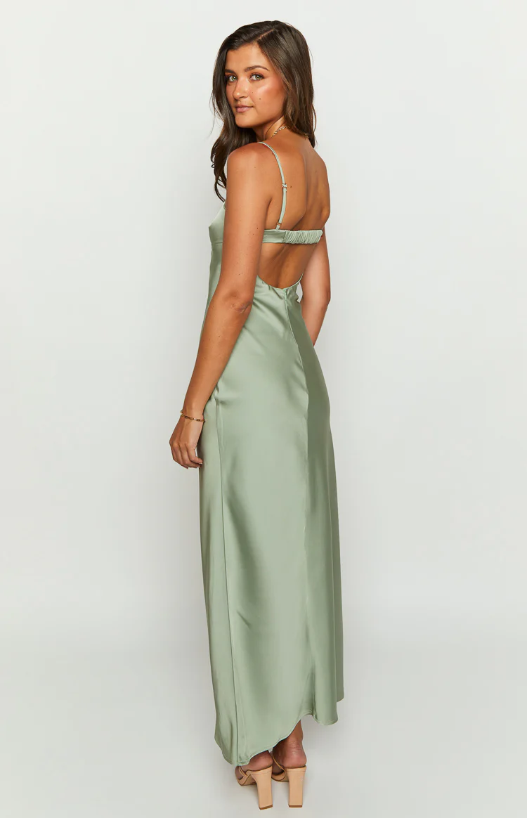 Amour Sage Satin Maxi Dress - Image 5