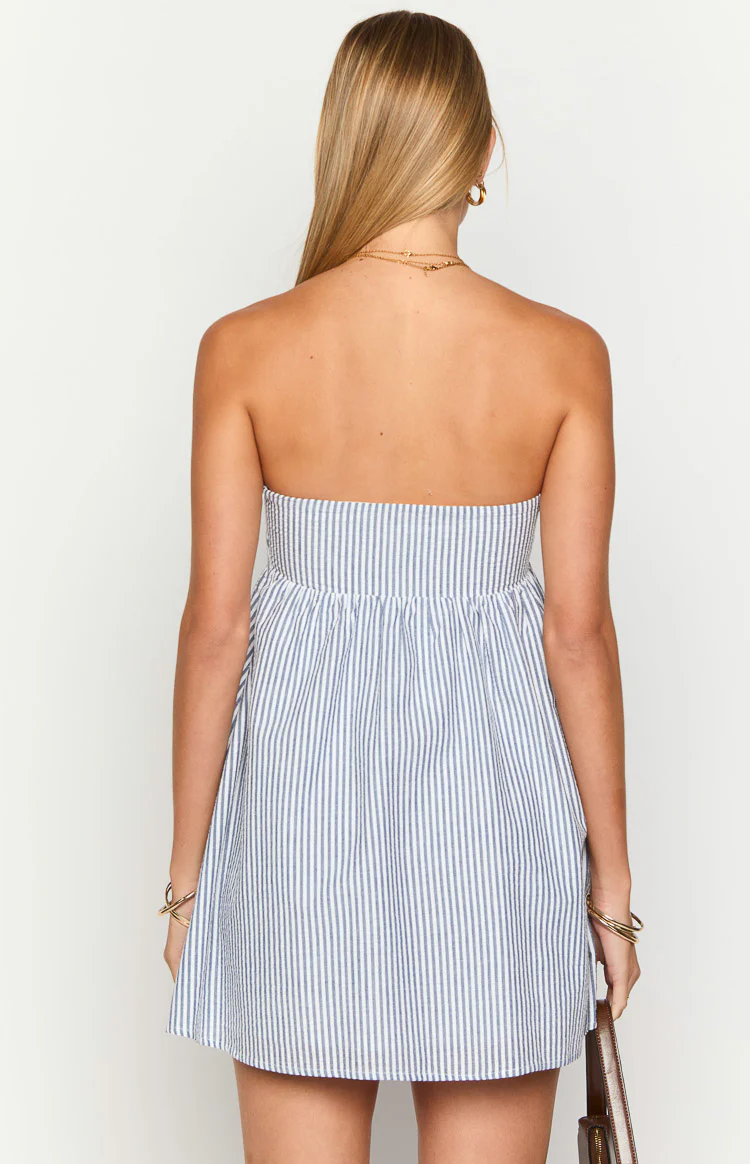 Anderson Blue Stripe Strapless Mini Dress - Image 5