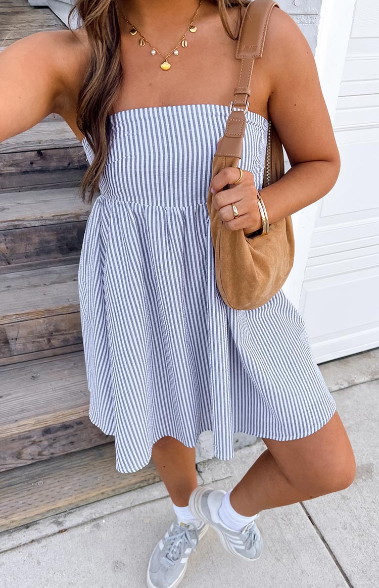 Anderson Blue Stripe Strapless Mini Dress - Image 9