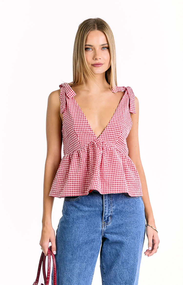 Angelica Red Gingham Tie Top - Image 2