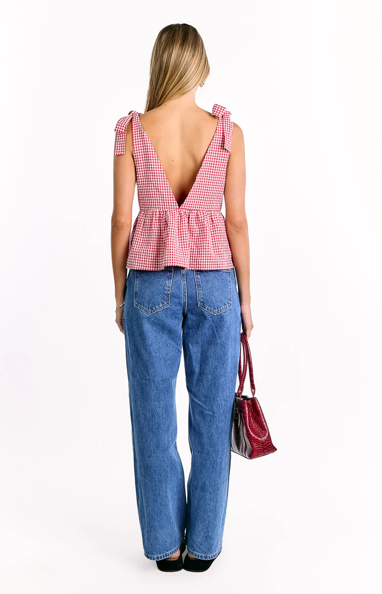 Angelica Red Gingham Tie Top - Image 5