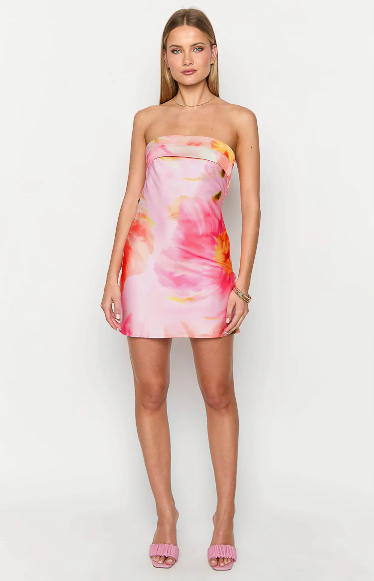 Annie Pink Floral Strapless Mini Dress - Image 5