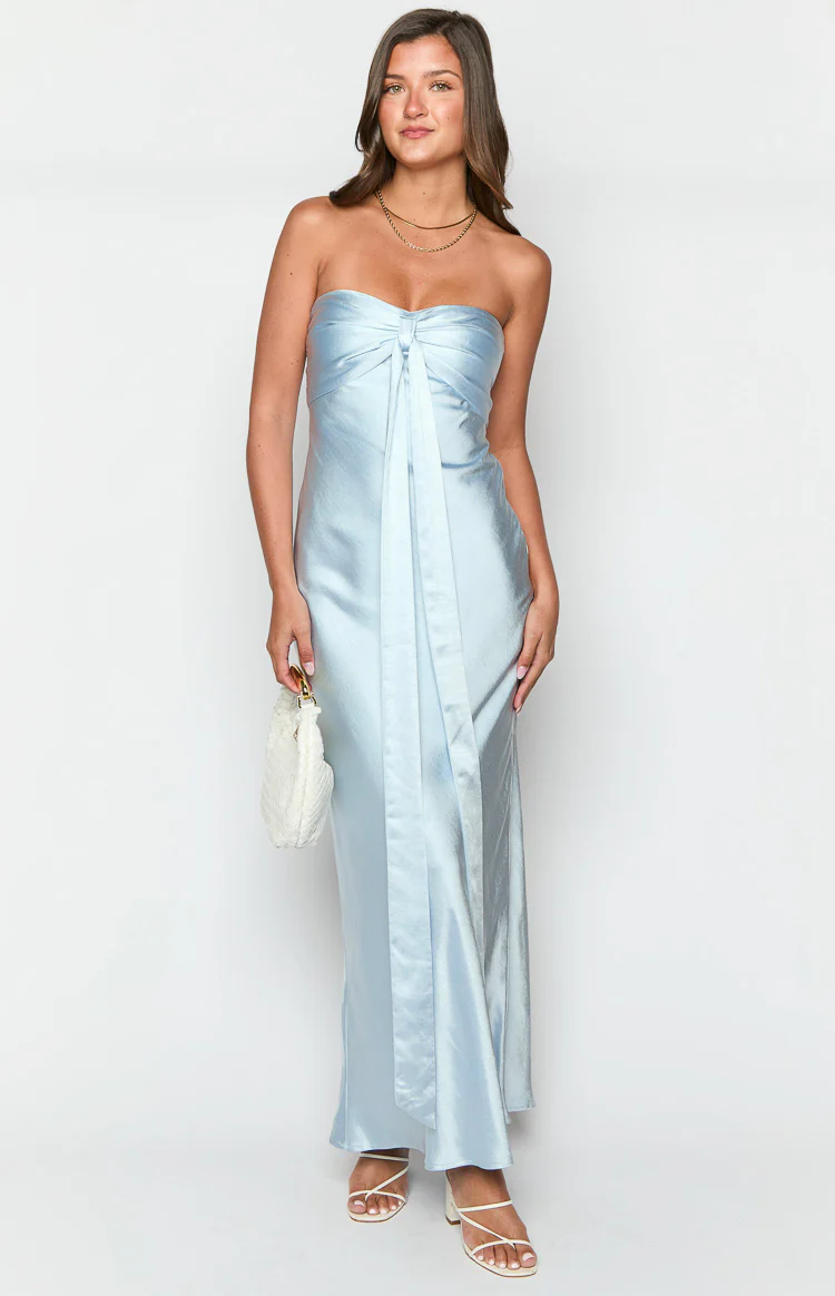 Ariella Blue Satin Strapless Maxi Dress - Image 3