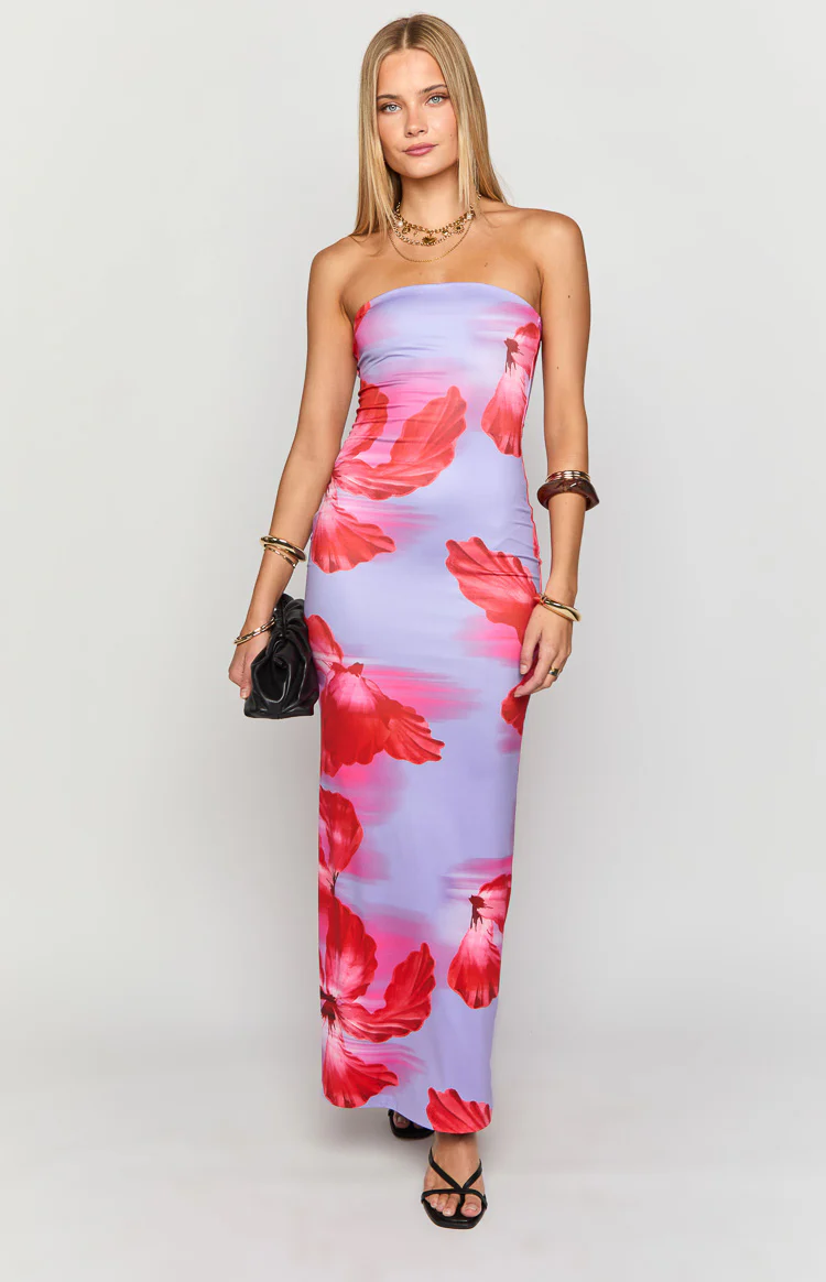Arizona Purple Floral Print Maxi Dress - Image 2