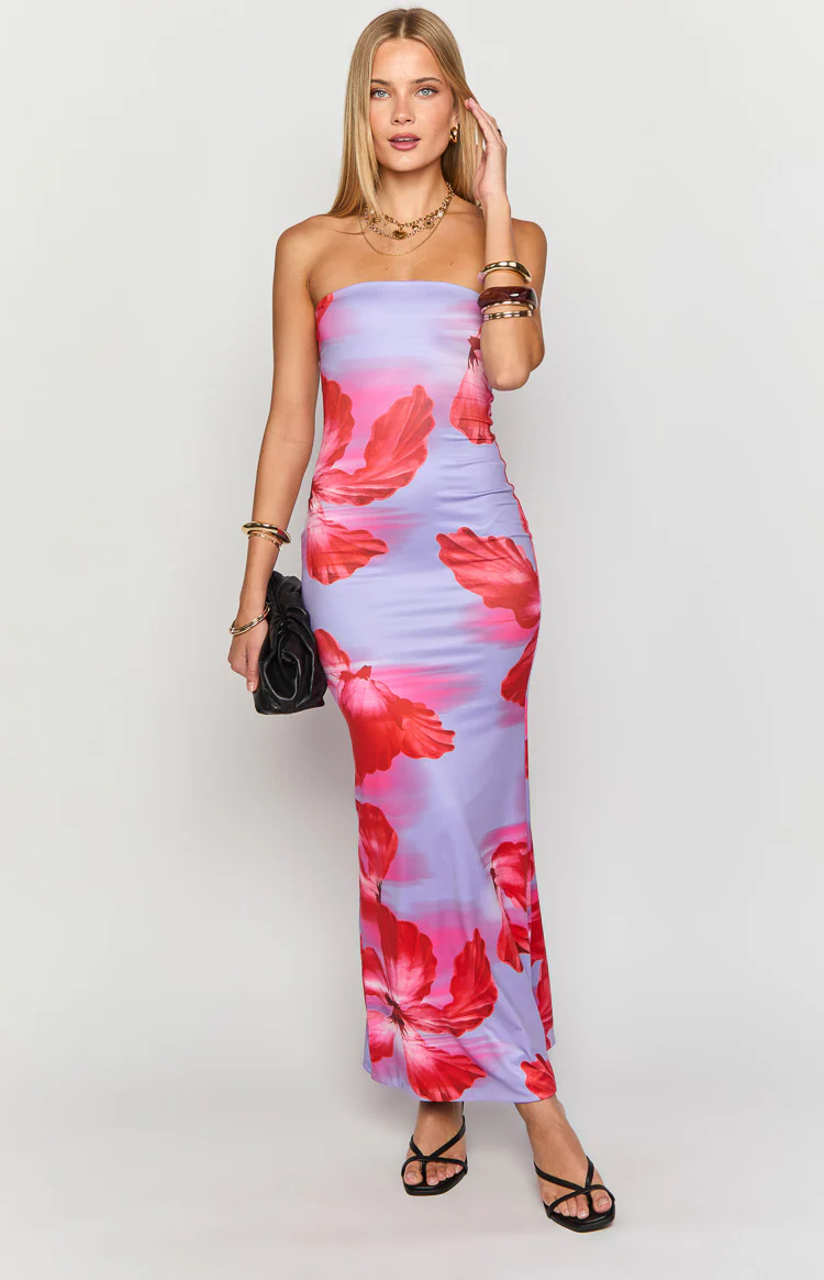 Arizona Purple Floral Print Maxi Dress - Image 3