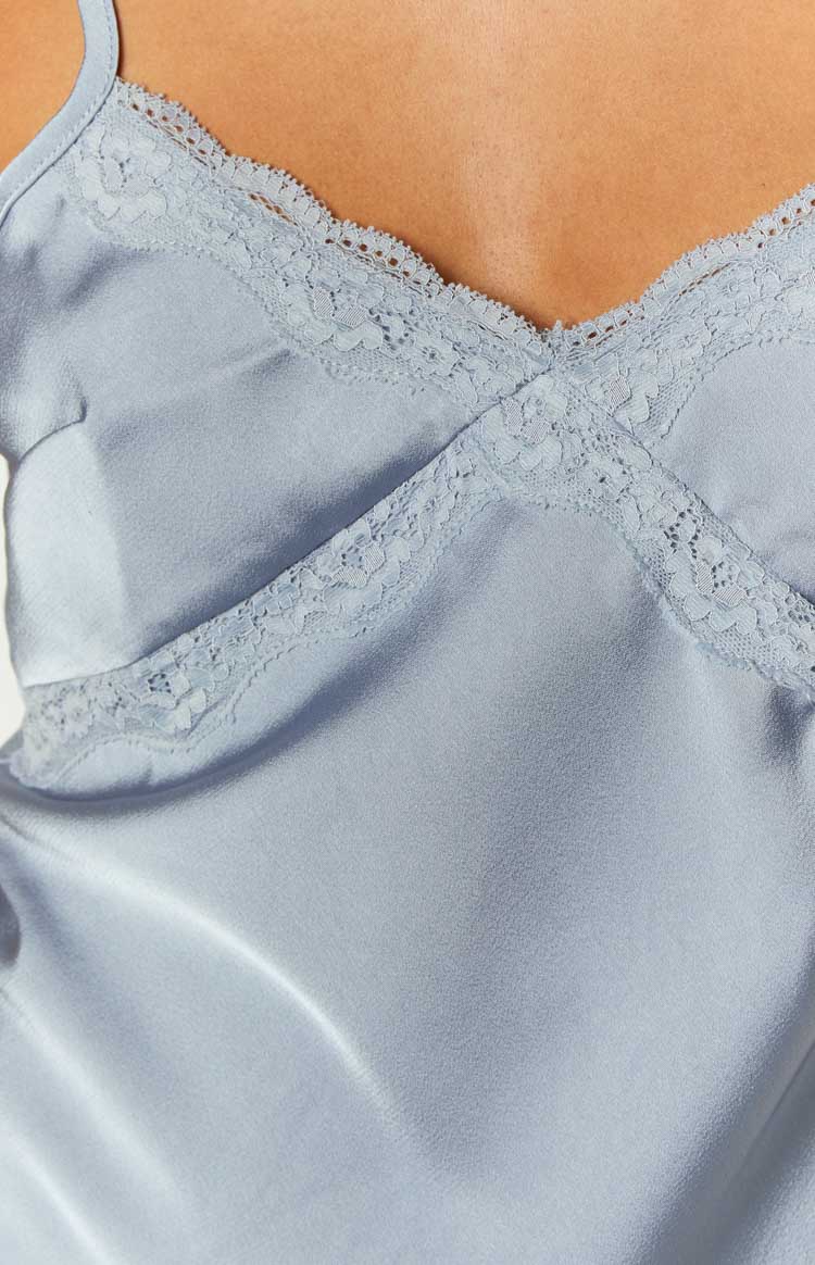 Arlo Blue Satin Lace Mini Dress - Image 6