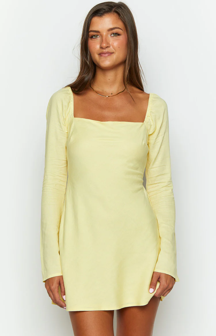 Arna Yellow Long Sleeve Mini Dress - Image 2