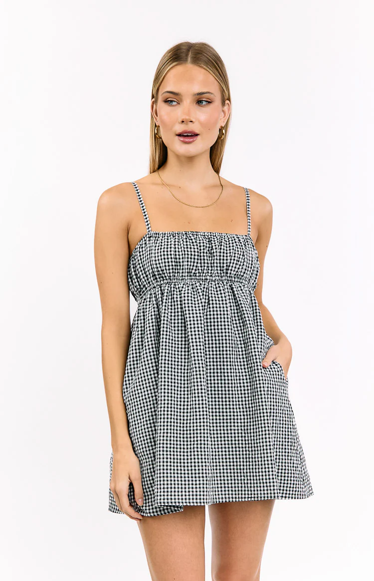 Avara Black Gingham Mini Dress - Image 2