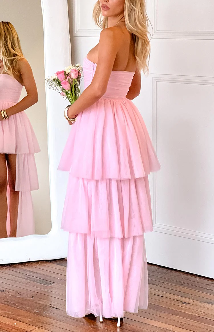 Avery Pink High-Low Maxi Dress - Image 7