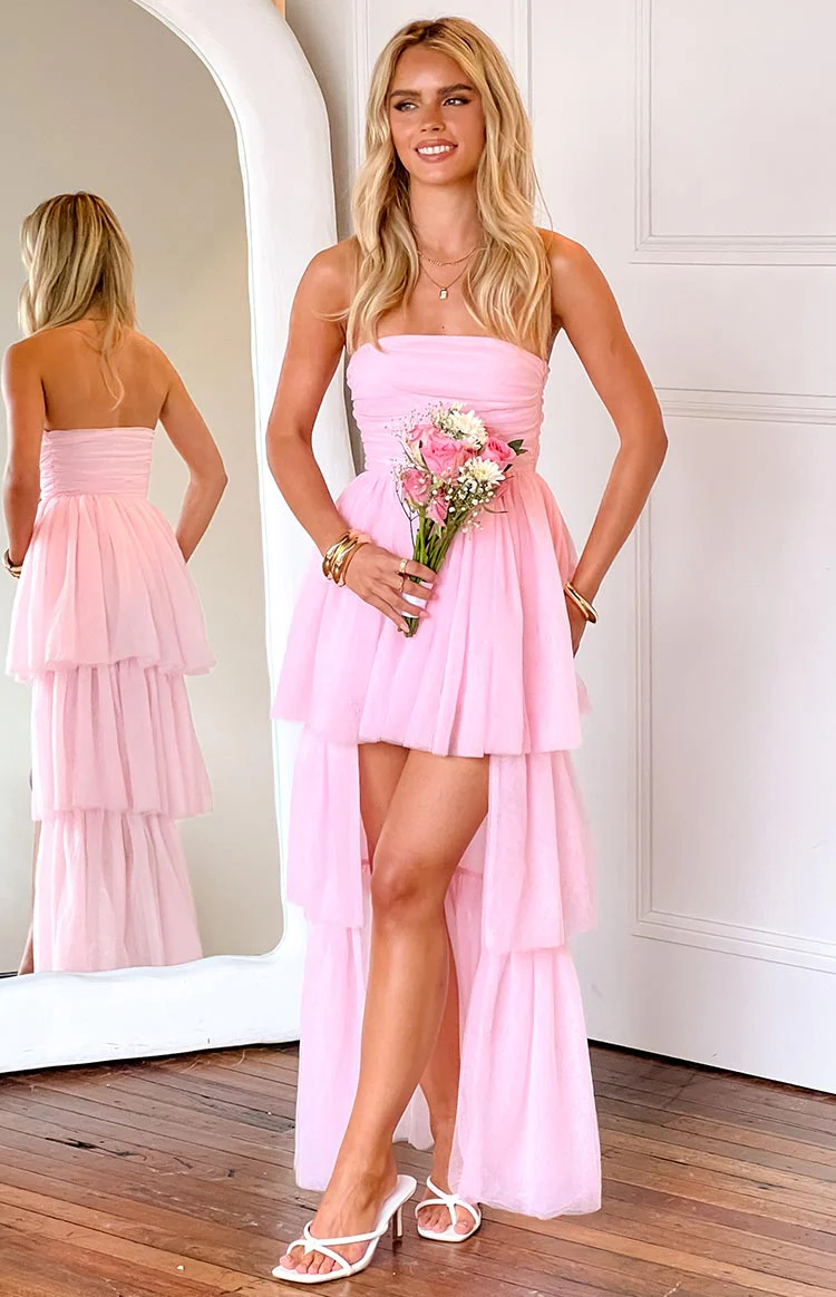 Avery Pink High-Low Maxi Dress - Image 8