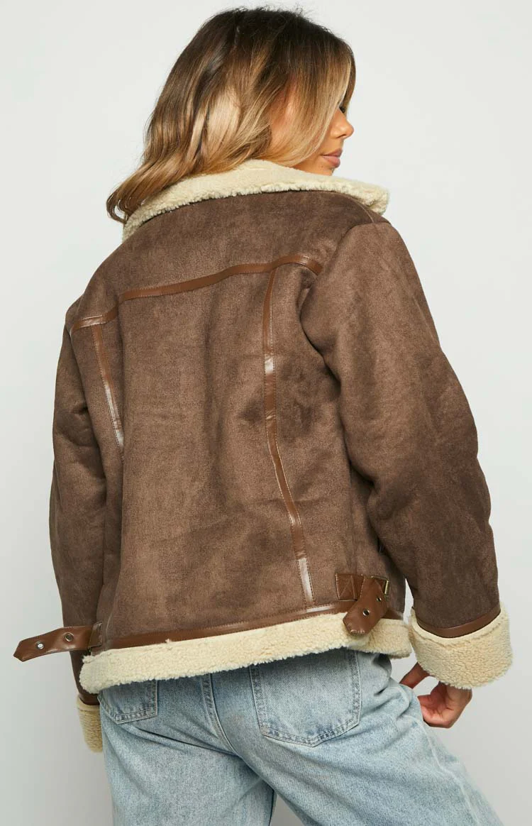 Aviator Brown Sherpa Jacket - Image 6