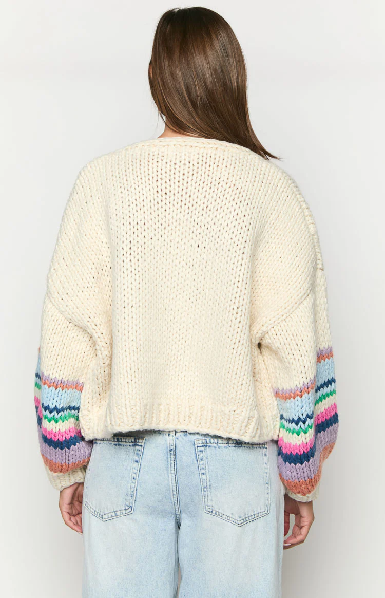 Bad Habits Cream Multi Knit Cardigan - Image 5